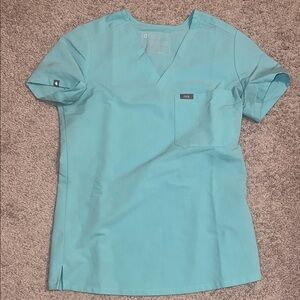 Figs Aqua Blue Catalina V-Neck Scrub Top